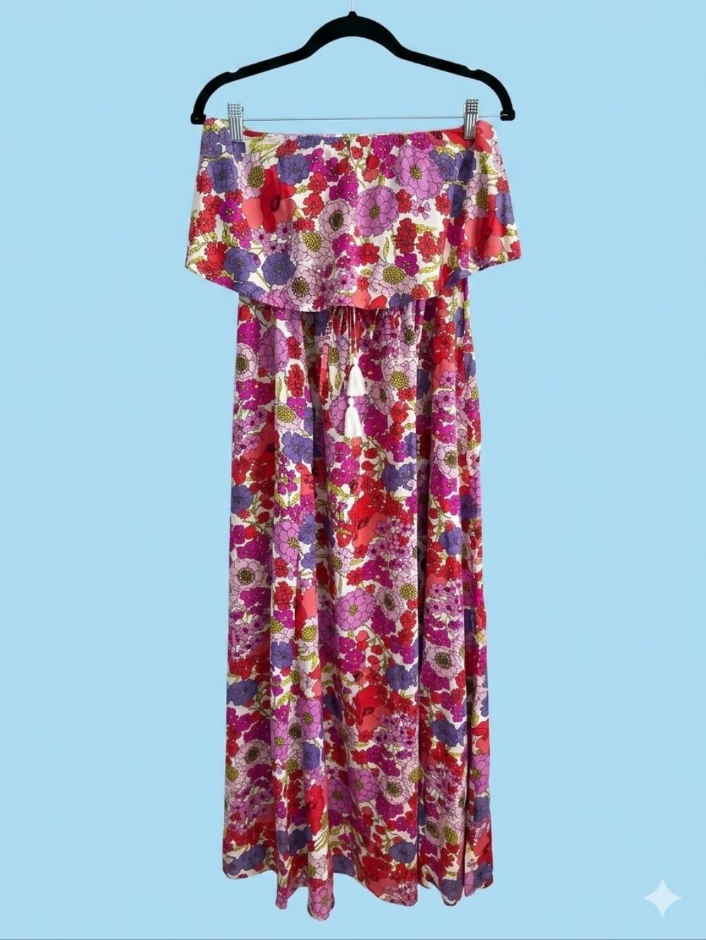 Japna Retro Floral Strapless Maxi Dress with Ruffle Flounce Top - NWT Size S